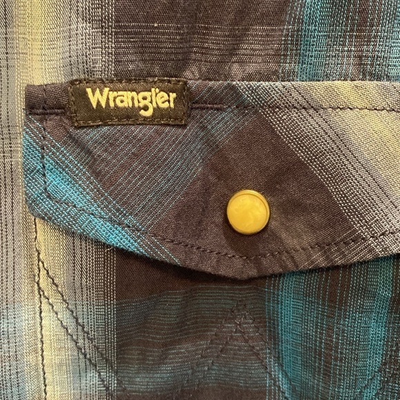 Wrangler Cotton Retro Western Pearl-snap L/S Plaid Shirt Navy Teal Cream Size XL - Picture 5 of 11